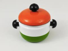 Carl Aub ck Carl Aubock Enameled Pot with Lid by Riess Orange White Green Austria 1970s - 4052401