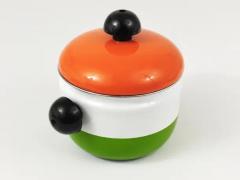 Carl Aub ck Carl Aubock Enameled Pot with Lid by Riess Orange White Green Austria 1970s - 4052472