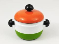 Carl Aub ck Carl Aubock Enameled Pot with Lid by Riess Orange White Green Austria 1970s - 4052474