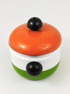 Carl Aub ck Carl Aubock Enameled Pot with Lid by Riess Orange White Green Austria 1970s - 4052477