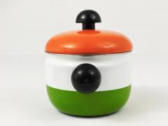 Carl Aub ck Carl Aubock Enameled Pot with Lid by Riess Orange White Green Austria 1970s - 4052478