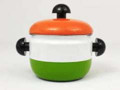 Carl Aub ck Carl Aubock Enameled Pot with Lid by Riess Orange White Green Austria 1970s - 4052516
