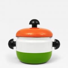Carl Aub ck Carl Aubock Enameled Pot with Lid by Riess Orange White Green Austria 1970s - 4056581