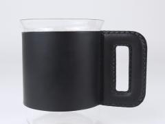 Carl Aub ck Martini Set Black Leather Pitcher Glasses Austria 1950s - 4698223