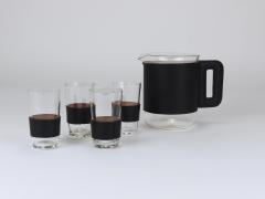 Carl Aub ck Martini Set Black Leather Pitcher Glasses Austria 1950s - 4698224