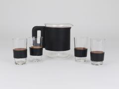 Carl Aub ck Martini Set Black Leather Pitcher Glasses Austria 1950s - 4698225