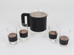 Carl Aub ck Martini Set Black Leather Pitcher Glasses Austria 1950s - 4698226