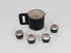 Carl Aub ck Martini Set Black Leather Pitcher Glasses Austria 1950s - 4698228