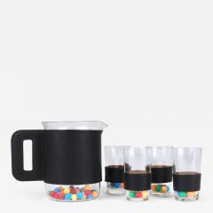 Carl Aub ck Martini Set Black Leather Pitcher Glasses Austria 1950s - 4698292