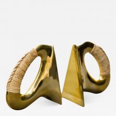 Carl Aub ck Pair of Carl Aub ck Bookends in Polished Brass and Coiled with Cane - 631753