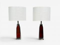 Carl Fagerlund Carl Fagerlund Table Lamps Red Glass Sweden 1950s - 4583089
