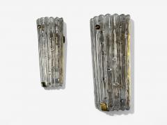 Carl Fagerlund Carl Fagerlund Textured Glass Brass Large Wall Sconces Sweden 1940s - 4314176