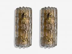 Carl Fagerlund Carl Fagerlund Textured Glass Brass Wall Lights Sweden 1960s - 4212446