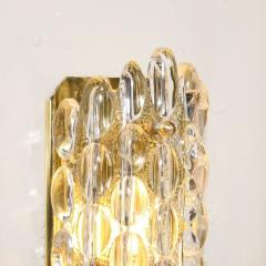 Carl Fagerlund Mid Century Modern Textural Glass Brass Sconces by Carl Fagerlund for Orrefors - 3925994