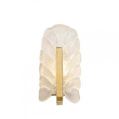 Carl Fagerlund Mid Century Mottled Glass Brass Leaf Sconces by Carl Fagerlund for Orrefors - 4142071