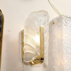 Carl Fagerlund Mid Century Mottled Glass Brass Leaf Sconces by Carl Fagerlund for Orrefors - 4142134