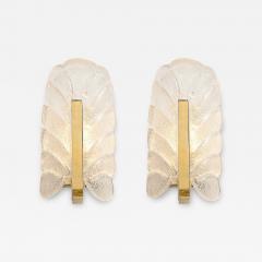 Carl Fagerlund Mid Century Mottled Glass Brass Leaf Sconces by Carl Fagerlund for Orrefors - 4143394