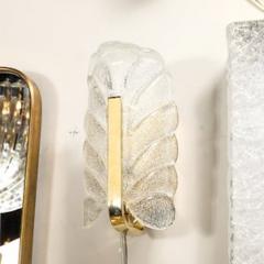 Carl Fagerlund Mid Century Mottled Glass Brass Leaf Sconces by Carl Fagerlund for Orrefors - 4489648