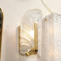 Carl Fagerlund Mid Century Mottled Glass Brass Leaf Sconces by Carl Fagerlund for Orrefors - 4489650
