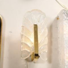 Carl Fagerlund Mid Century Mottled Glass Brass Leaf Sconces by Carl Fagerlund for Orrefors - 4489653
