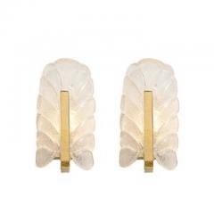 Carl Fagerlund Mid Century Mottled Glass Brass Leaf Sconces by Carl Fagerlund for Orrefors - 4489655