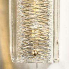 Carl Fagerlund Mid Century Textured Glass Brass Fitted Sconces by Carl Fagerlund for Orrefors - 3926246