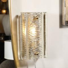 Carl Fagerlund Mid Century Textured Glass Brass Fitted Sconces by Carl Fagerlund for Orrefors - 3926254