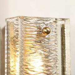 Carl Fagerlund Mid Century Textured Glass Brass Fitted Sconces by Carl Fagerlund for Orrefors - 3926282