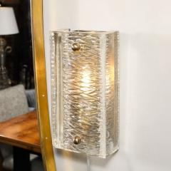 Carl Fagerlund Mid Century Textured Glass Brass Fitted Sconces by Carl Fagerlund for Orrefors - 3926292