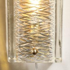 Carl Fagerlund Mid Century Textured Glass Brass Fitted Sconces by Carl Fagerlund for Orrefors - 3926299