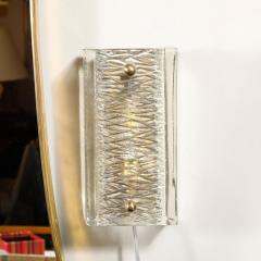 Carl Fagerlund Mid Century Textured Glass Brass Fitted Sconces by Carl Fagerlund for Orrefors - 3926311