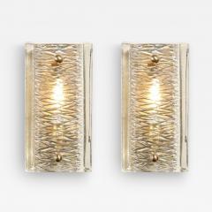 Carl Fagerlund Mid Century Textured Glass Brass Fitted Sconces by Carl Fagerlund for Orrefors - 3930876