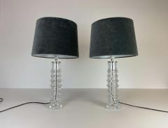 Carl Fagerlund Midcentury Pair of Crystal Lamps by Carl Fagerlund for Orrefors Sweden 1970s - 2330294