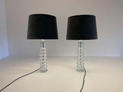 Carl Fagerlund Midcentury Pair of Crystal Lamps by Carl Fagerlund for Orrefors Sweden 1970s - 2330304
