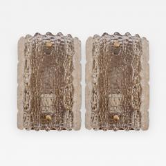 Carl Fagerlund Pair of Brass Carl Fagerlund Wall Lamps by Lyfa and Orrefors in Yellowish Glass - 551177