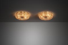 Carl Fagerlund Pair of Crystal Glass and Brass Ceiling Lamps by Carl Fagerlund Sweden ca 1950s - 4740014