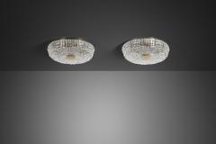 Carl Fagerlund Pair of Crystal Glass and Brass Ceiling Lamps by Carl Fagerlund Sweden ca 1950s - 4740128