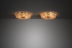 Carl Fagerlund Pair of Crystal Glass and Brass Ceiling Lamps by Carl Fagerlund Sweden ca 1950s - 4740129