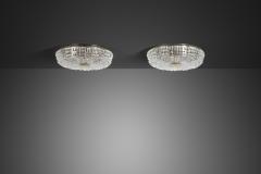 Carl Fagerlund Pair of Crystal Glass and Brass Ceiling Lamps by Carl Fagerlund Sweden ca 1950s - 4740130