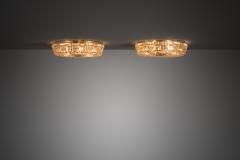 Carl Fagerlund Pair of Crystal Glass and Brass Ceiling Lamps by Carl Fagerlund Sweden ca 1950s - 4740131