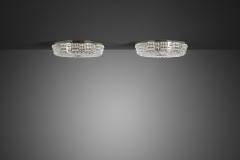 Carl Fagerlund Pair of Crystal Glass and Brass Ceiling Lamps by Carl Fagerlund Sweden ca 1950s - 4740132