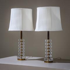 Carl Fagerlund Pair of Glass and Brass Table Lamps by Carl Fagerlund for Orrefors - 4819412