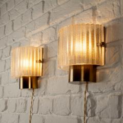 Carl Fagerlund Pair of Glass and Brass Wall Lights by Orrefors Sweden 1960s - 3892500