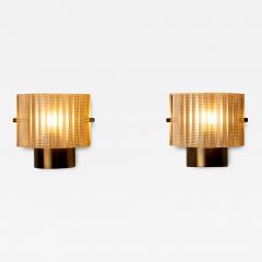 Carl Fagerlund Pair of Glass and Brass Wall Lights by Orrefors Sweden 1960s - 3893391