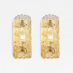 Carl Fagerlund Pair of Mid Century Mottled Honey Glass Sconces by Carl Fagerlund for Orrefors - 4515332