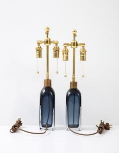 Carl Fagerlund Pair of Orrefors Sapphire Blue Lamps  - 2805425