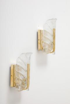 Carl Fagerlund Set of 6 Carl Fagerlund Frosted Glass and Brass Leaf Sconces - 3724679