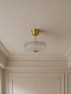 Carl Fagerlund Style Pendant Light Brass Textured Glass Sweden 1960s - 4696026