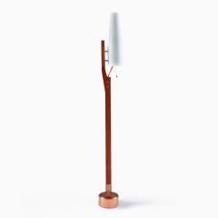 Carl Fagerlund Very Rare Floor Lamp by Orrefors in Teak Copper and Opaline Glass - 900783