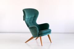 Carl Gustaf Hoirt af Orn s Carl Gustav Hiort Af Orn s Wingback Armchair in Teal Velvet Finland 1952 - 853796